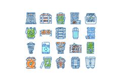 Organic waste composting and recycling processing icons Product Image 1