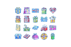 Various colorful gift boxes doodle icons collection Product Image 1