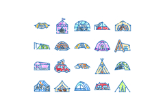 Different types of camping tents doodle drawing Product Image 1