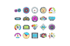 Car dashboard speed and level gauge icons set Product Image 1