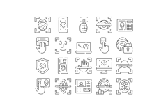 Biometric identification and security system line icons Product Image 1