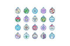 Holiday season baubles decoration doodle icons set Product Image 1