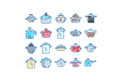 Cooking pots and pans kitchenware doodle icons Product Image 1