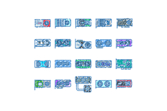 Graphics processing unit hardware doodle icon set Product Image 1