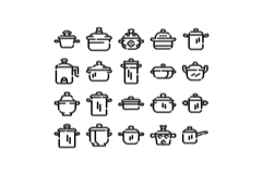 Cooking pots and pans kitchen utensils line icons Product Image 1