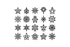 Christmas stars and snowflake line art icons set Product Image 1