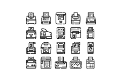Pos terminal and cash register line icons collection Product Image 1