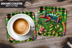 Chameleon, Animal coaster, Buffalo Plaid Square Coaster PNG Product Image 1