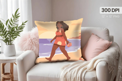 Afro Girl /Woman braided hair Pillow Design, Black Queen PNG Product Image 1