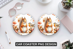 Cute Squirrel Car Coaster Sublimation| Animal Coaster PNG Product Image 1
