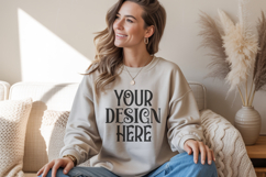Sand Gildan 18000 Crewneck Sweatshirt Mockups,G18000 Product Image 1