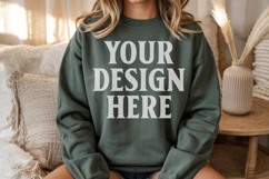 Forest Green Gildan 18000 Crewnwck Sweatshirt Mockup, gildan Product Image 1