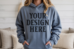 Indigo Blue Gildan 18500 Hoodie Sweatshirt Mockup, 185 mock- Product Image 1