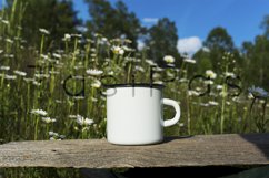 White campfire enamel mug mockup with daisy field Product Image 3