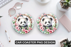 Panda Bear Car Coaster Sublimation| Animal Coaster PNG Product Image 1