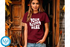 Maroon women Tshirt Mockup, Halloween tshirt mockup Product Image 1