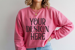 Scarlet Red Gildan 18000 Mockup, Sweatshirt Crewneck Mockups Product Image 1