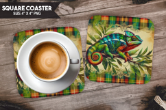 Chameleon, Animal coaster, Buffalo Plaid Square Coaster PNG Product Image 1