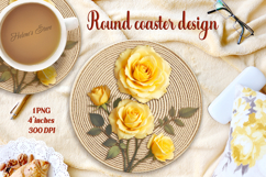 Delicate vintage floral round coaster sublimation design png Product Image 1