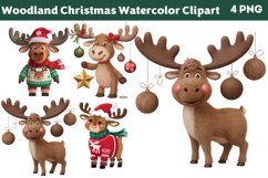 Woodland Christmas Watercolor Clipart PNG Product Image 1
