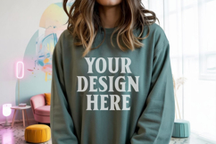 Forest Green Gildan 18000 Crewnwck Sweatshirt Mockup, gildan Product Image 1