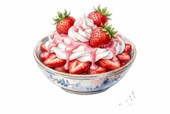 Watercolor fresh strawberries with whipped cream Product Image 1