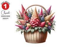 Celosia Florals in Basket Clipart Sublimation PNG Design Product Image 1