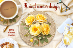 Delicate vintage floral round coaster sublimation design png Product Image 1