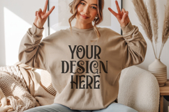 Sand Gildan 18000 Crewneck Sweatshirt Mockups,G18000 Product Image 1