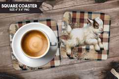 Cute Goat, Animal coaster, Buffalo Plaid Square Coaster PNG Product Image 1
