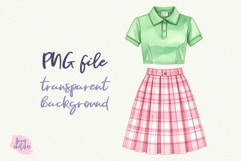 1950s Outfit Plaid Skirt Tucked Polo Pink Golf Retro Clipart Product Image 2