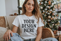 Bella Canvas 3001 White Christmas Shirt Mockup, Trandy Product Image 1