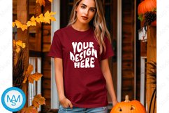 Maroon women Tshirt Mockup, Halloween tshirt mockup Product Image 1