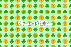 Irish Harp Gold Coin Seamless Pattern - Leprechaun &amp; Clovers Product Image 1