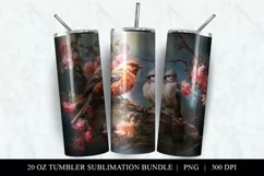 Vintage Birds 20 oz Skinny Tumbler Sublimation Full Wrap PNG Product Image 2