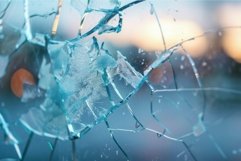 Broken glass reflecting the evening light in an urban settin Product Image 1