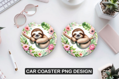Luiaard In Boom Car Coaster Sublimation| Animal Coaster PNG Product Image 1