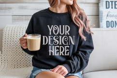 Black Gildan 18000 Sweatshirt Mockup,G18000 Crewneck Sweatsh Product Image 1