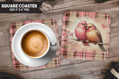Birds, Animal coaster, Buffalo Plaid Square Coaster PNG Product Image 1