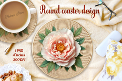 Delicate vintage floral round coaster sublimation design png Product Image 1