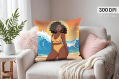 Afro Girl /Woman braided hair Pillow Design, Black Queen PNG Product Image 1
