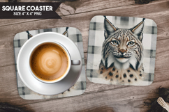 Lynxes, Animal coaster, Buffalo Plaid Square Coaster PNG Product Image 1