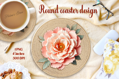 Delicate vintage floral round coaster sublimation design png Product Image 1