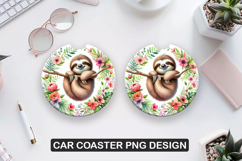 Luiaard In Boom Car Coaster Sublimation| Animal Coaster PNG Product Image 1
