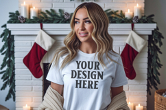 Bella Canvas 3001 White Christmas Shirt Mockup, Trandy Product Image 1