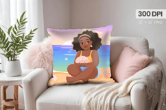 Afro Girl /Woman braided hair Pillow Design, Black Queen PNG Product Image 1