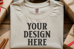 Ivory Comfort Colors 1717 Christmas Folded T-Shirt Mockup Product Image 1