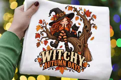 Witchy Autumn Days PNG, Cute Fall Witch Cat Sublimation Product Image 1