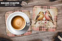 Birds, Animal coaster, Buffalo Plaid Square Coaster PNG Product Image 1