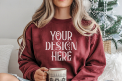Christmas Gildan 18000 Maroon Crewneck Sweatshirt Mockup Product Image 1